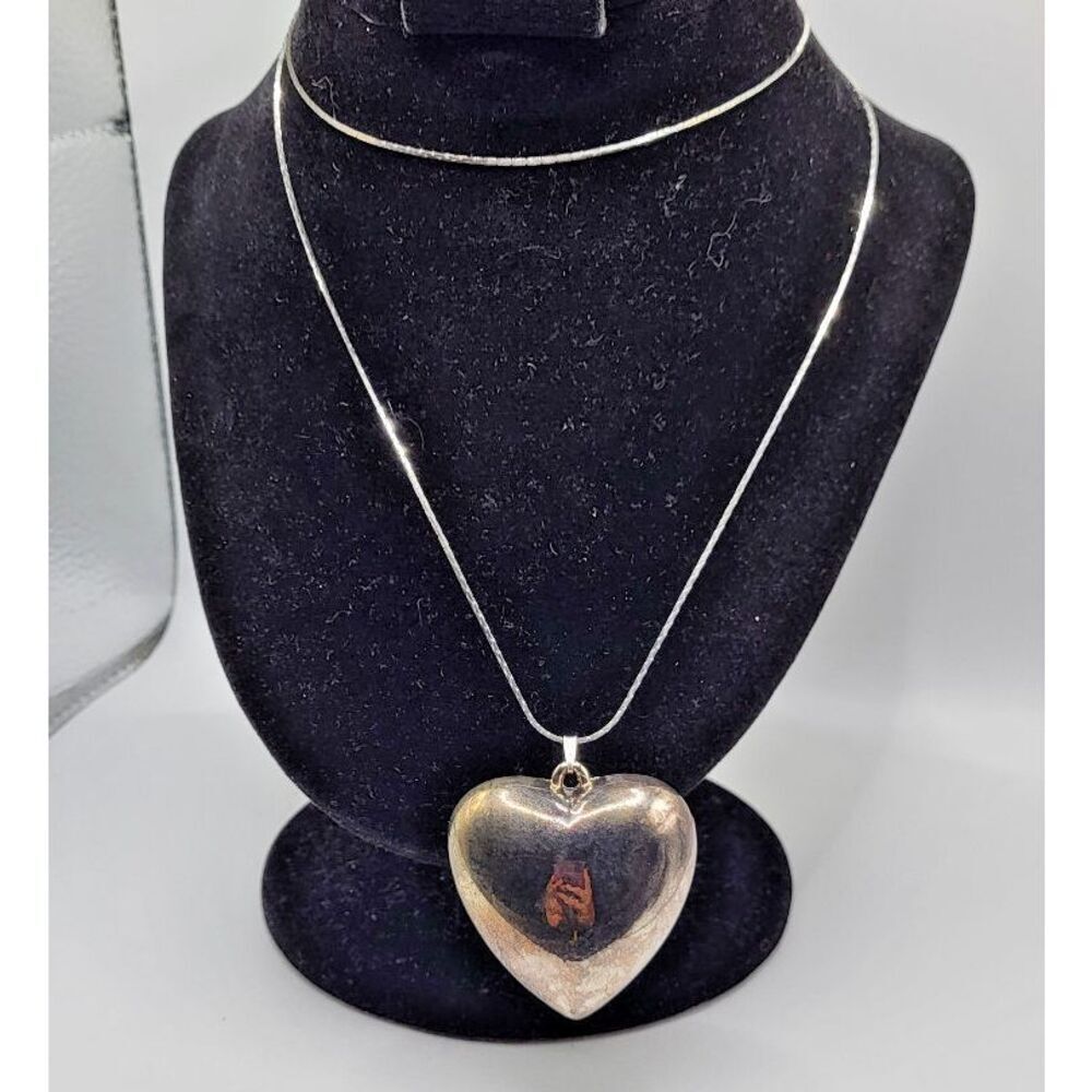Chunky Silver Plated Large Heart Pendant long Chain 30in